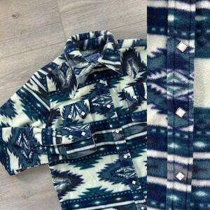 Rockmount Ranch Wear Medium Blue Aztec Western Pearl Snap Jacket Fleece USA